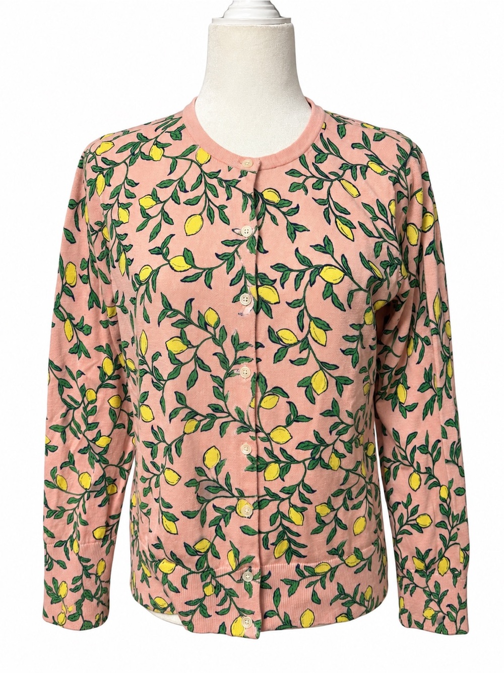 Lands’ End Supima Cotton Lemon Print Cardigan Sweater M